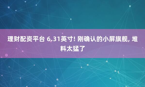理财配资平台 6.31英寸! 刚确认的小屏旗舰, 堆料太猛了